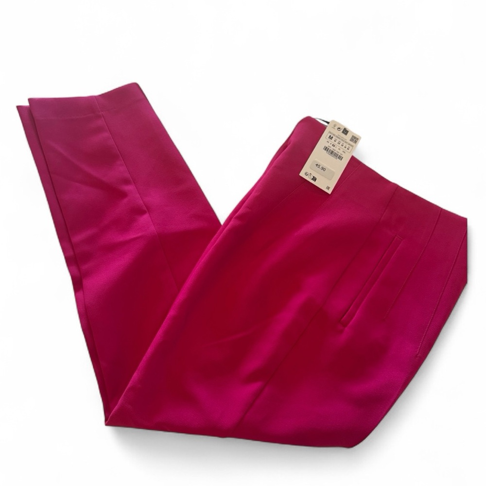 ZARA NWT High Waisted Tailored Trousers Pink Fuchsia Pants Size M Workwear Chic - Picture 4 of 11